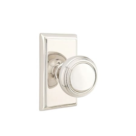 Emtek Norwich Knob 2-3/8 in Backset Passage w/Rectangular Rose for 1-1/4 in to 2 in Door Polished Nickel 8121NWUS14